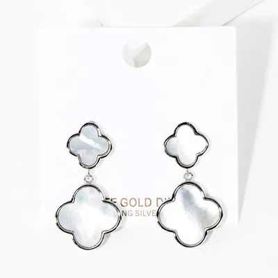 Fashnzfab White Gold Dipped Double Mother Of Pearl Quatrefoil Link Dangle Earrings In Metallic