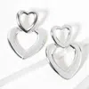 Fashnzfab White Gold Dipped Double Open Heart Link Earrings - Rhodium In Silver