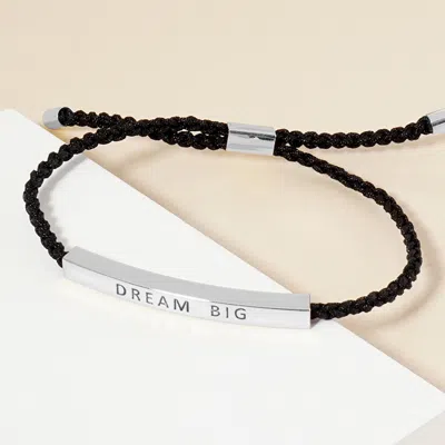 Fashnzfab White Gold Dipped Dream Big Message Bar Pointed Rope Adjustable Cinch Pull Tie Bracelet Rhodium In Silver