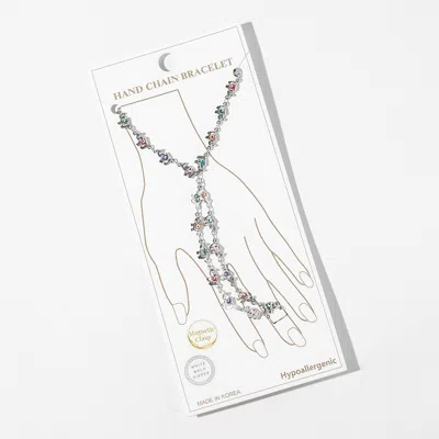 Fashnzfab White Gold Dipped Elephant Evil Eye Charm Link Hand Chain Magnetic Bracelet In Silver