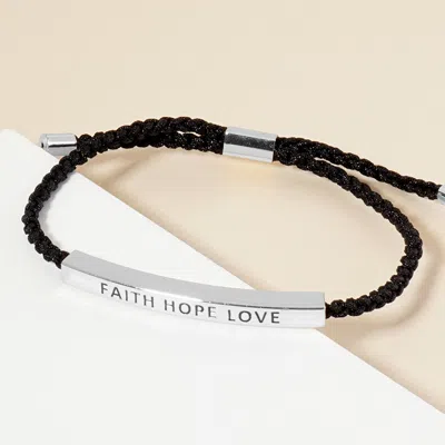 Fashnzfab White Gold Dipped Faith Hope Love Message Bar Pointed Rope Adjustable Cinch Pull Tie Bracelet Rhodiu In Multi