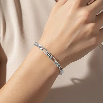 Fashnzfab White Gold Dipped Figaro Chain Bracelet In Multi
