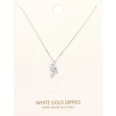 Fashnzfab White Gold Dipped Flamingo Pendant Necklace In Silver