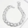 Fashnzfab White Gold Dipped Flat Cuban Chain Bracelet Rhodium In Metallic