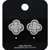 Fashnzfab White Gold Dipped Floral Cz Stone Stud Earrings - Rhodium In Metallic