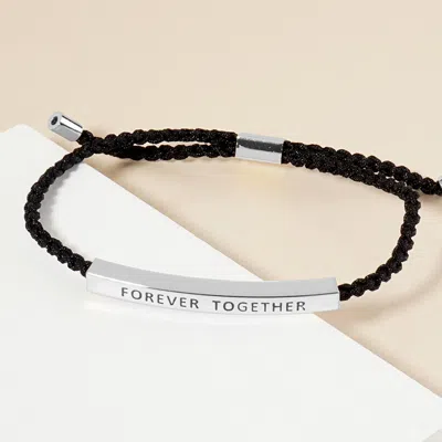 Fashnzfab White Gold Dipped Forever Together Message Bar Pointed Rope Adjustable Cinch Pull Tie Bracelet Rhodi In Black