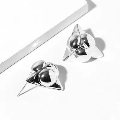 Fashnzfab White Gold Dipped Geometric Triangle Stud Earrings In Multi