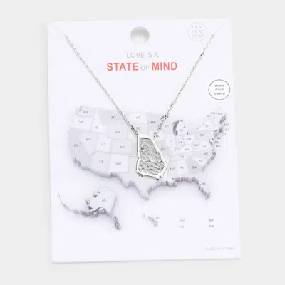 Fashnzfab White Gold Dipped Georgia State Pendant Necklace In Metallic