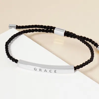 Fashnzfab White Gold Dipped Grace Message Bar Pointed Rope Adjustable Cinch Pull Tie Bracelet Rhodium In Black