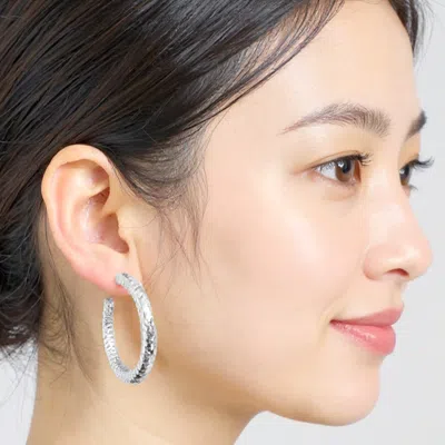 Fashnzfab White Gold Dipped Hammered Textured Hoop Earrings - Silver In Metallic