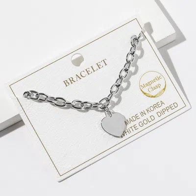 Fashnzfab White Gold Dipped Heart Charm Link Chain Magnetic Bracelet - Rhodium In Multi