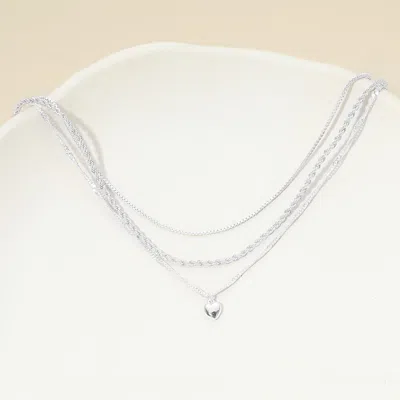 Fashnzfab White Gold Dipped Heart Charm Pendant Accent Mixed Chain Layered Necklace In Multi