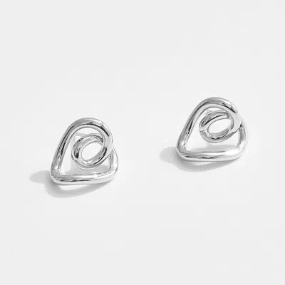 Fashnzfab White Gold Dipped Heart Knot Stud Earrings In Silver