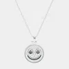 Fashnzfab White Gold Dipped Hemp Leaf Pointed Cz Smile Pendant Necklace In Multi