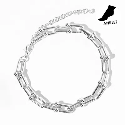 Fashnzfab White Gold Dipped Industrial Chain Anklet In Pattern