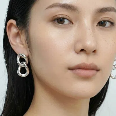 Fashnzfab White Gold Dipped Interlocking Oval Link Drop Earrings In Multi