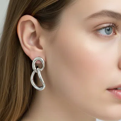 Fashnzfab White Gold Dipped Interlocking Round Link Drop Earrings In Multi