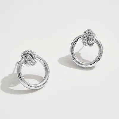 Fashnzfab White Gold Dipped Knot Open Ring Earrings - Silver In Metallic