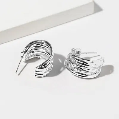 Fashnzfab White Gold Dipped Layered Curve Hoop Earrings In Multi
