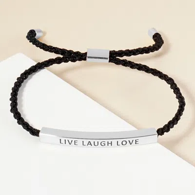 Fashnzfab White Gold Dipped Live Laugh Love Message Bar Pointed Rope Adjustable Bracelet Rhodium In Multi