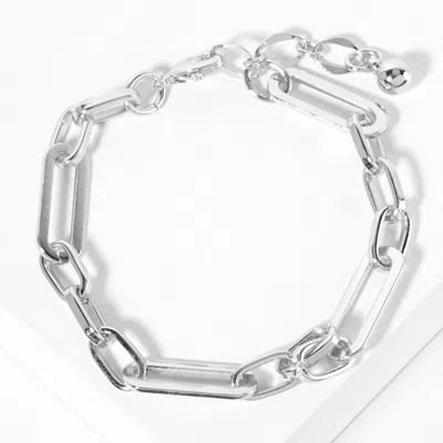 Fashnzfab White Gold Dipped Long Paperclip Chain Bracelet Rhodium In Silver