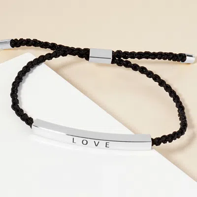 Fashnzfab White Gold Dipped Love Message Bar Pointed Rope Adjustable Cinch Pull Tie Bracelet Rhodium