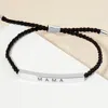 Fashnzfab White Gold Dipped Mama Message Bar Pointed Rope Adjustable Bracelet Rhodium In Multi