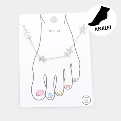 Fashnzfab White Gold Dipped Mama Metal Charm Message Anklet - Rhodium In Multi
