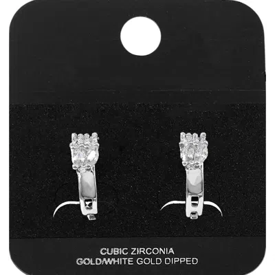 Fashnzfab White Gold Dipped Marquise Cz Cluster Accent Mini Open Hoop Earrings Rhodium