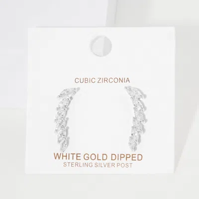 Fashnzfab White Gold Dipped Marquise Cz Drop Sterling Silver Post Earrings - Clear, Rhodium