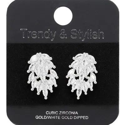 Fashnzfab White Gold Dipped Marquise Cz Stone Cluster Embellished Stud Earrings In Multi