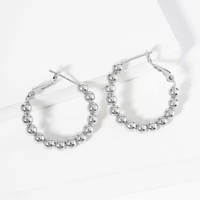 Fashnzfab White Gold Dipped Metal Ball Beaded Hoop Earrings In Multi