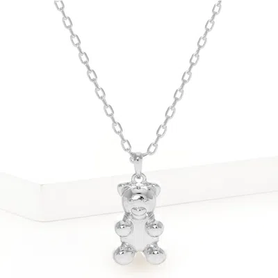 Fashnzfab White Gold Dipped Metal Bear Pendant Necklace In Silver