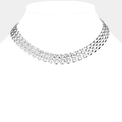 Fashnzfab White Gold Dipped Metal Chain Collar Necklace In Multi