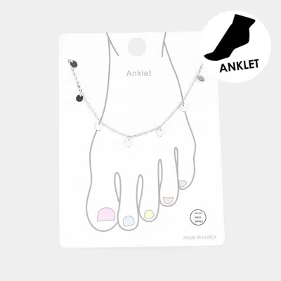 Fashnzfab White Gold Dipped Metal Disc Station Anklet In Metallic
