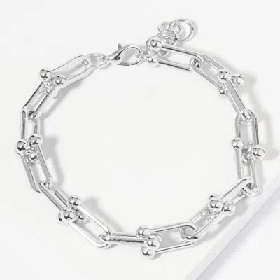 Fashnzfab White Gold Dipped Metal Hardware Link Chain Bracelet Rhodium In Multi