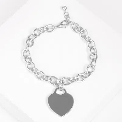 Fashnzfab White Gold Dipped Metal Heart Lock Charm Bracelet Rhodium In Metallic