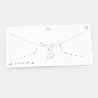 Fashnzfab White Gold Dipped Metal Lock Pendant Necklace