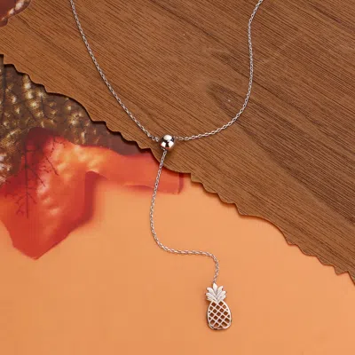 Fashnzfab White Gold Dipped Metal Pineapple Pendant Y Necklace In Metallic