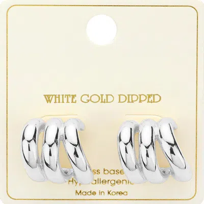Fashnzfab White Gold Dipped Metal Split Earrings In Silver