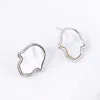 Fashnzfab White Gold Dipped Metal Trim Mother Of Pearl Hamsa Hand Stud Earrings In Metallic