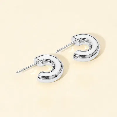 Fashnzfab White Gold Dipped Mini Chunky Open Hoop Earrings In Metallic
