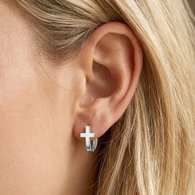 Fashnzfab White Gold Dipped Mini Cross Huggie Hoop Earrings In Multi