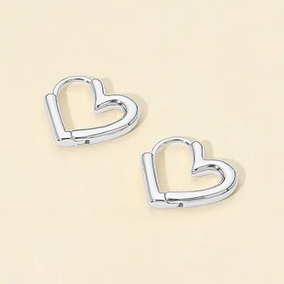 Fashnzfab White Gold Dipped Mini Heart Huggie Hoop Earrings In Metallic