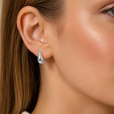 Fashnzfab White Gold Dipped Mini Teardrop Stud Earrings In Silver