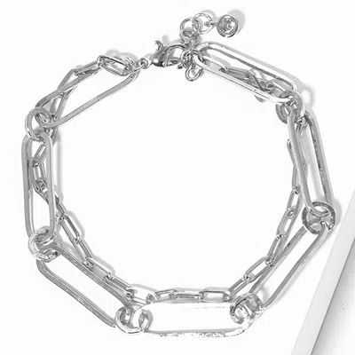 Fashnzfab White Gold Dipped Mixed Double Layered Paperclip Chain Bracelet In Silver