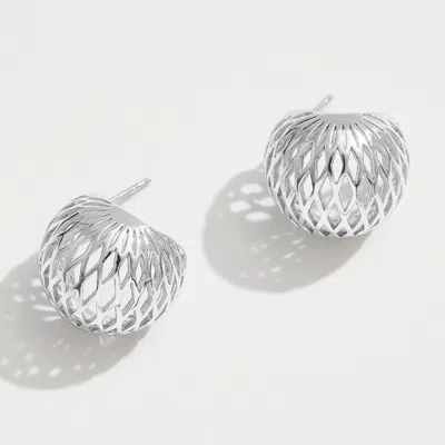 Fashnzfab White Gold Dipped Modern Mesh Dome Earrings - Silver