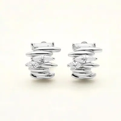 Fashnzfab White Gold Dipped Modern Stack Cz Hoop Earrings In Multi