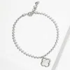 Fashnzfab White Gold Dipped Mother Of Pearl Quatrefoil Charm Bubble Chain Bracelet - Rhodium, White In Metallic