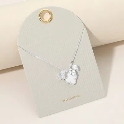 Fashnzfab White Gold Dipped Mother Of Pearl Quatrefoil Floral Pearl Charm Necklace In Metallic